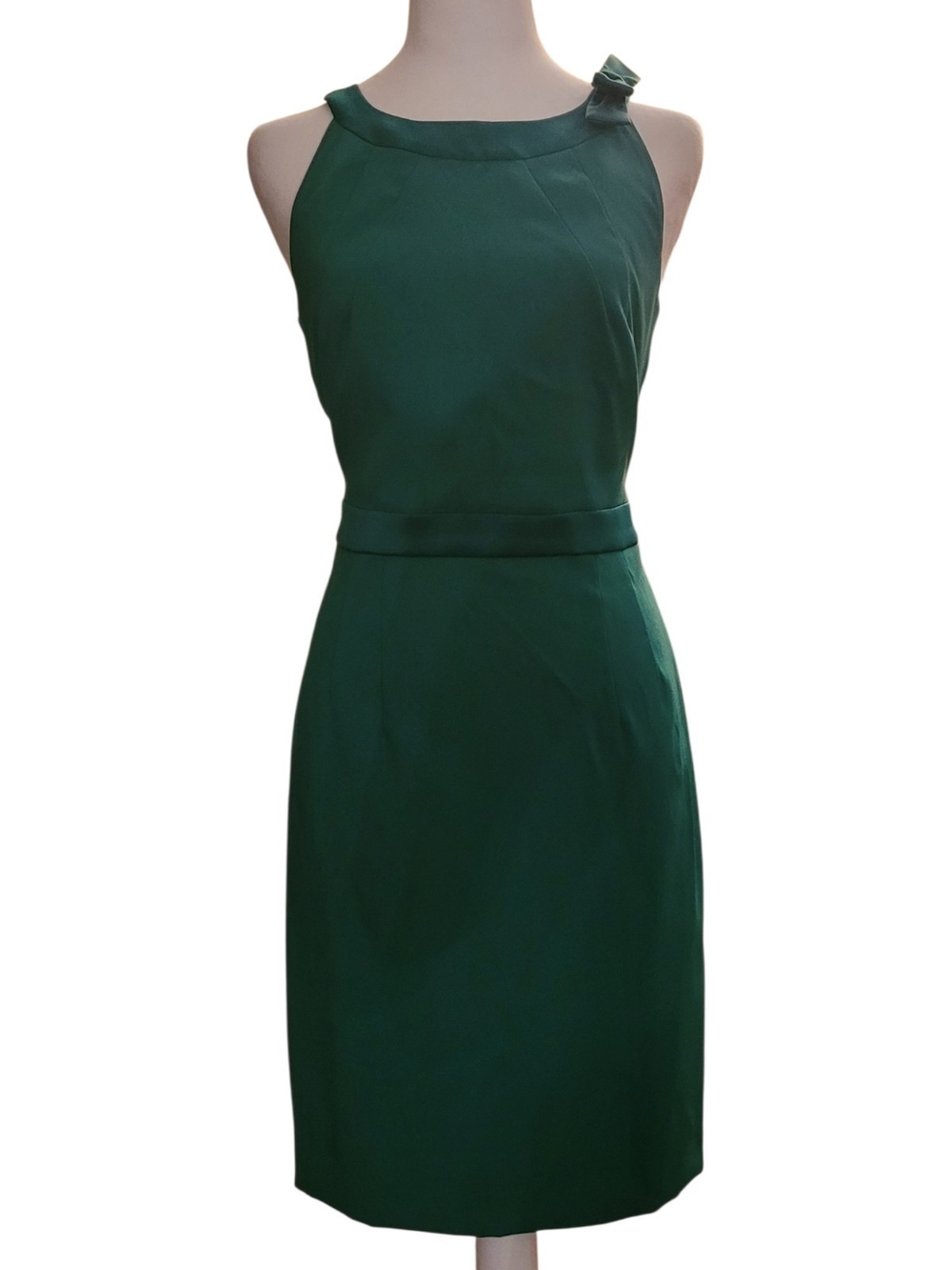 Jacob Emerald Green Sleeveless Midi Sheath Dress with Shoulder Bow